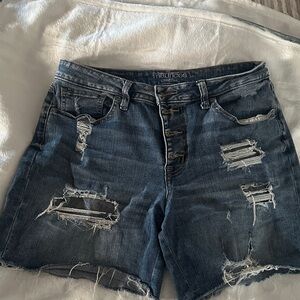 Maurices Women's Ripped Jean Shorts - Dark Blue